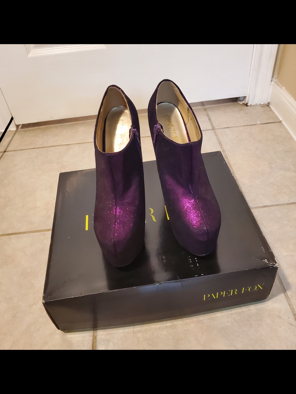 Paper Fox Purple Glitter Ankle Booties - Women's